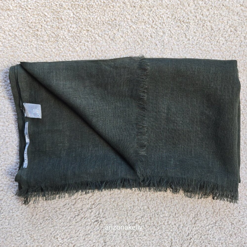 Eileen Fisher Linen Scarf Olive Green - Picture 10 of 10